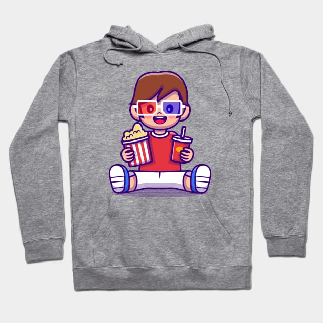 Cute Boy Holding Popcorn And Drink Hoodie by Catalyst Labs